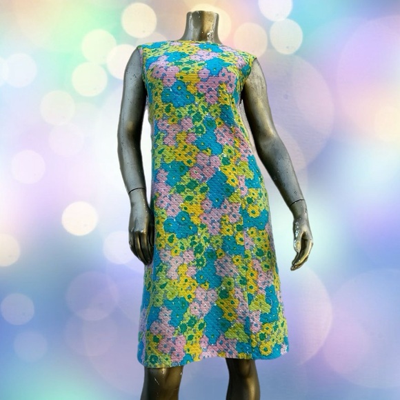 Vintage Dresses & Skirts - Vintage RAPPI colorful pastel colors floral Sleeveless Sheath Dress 34” bust